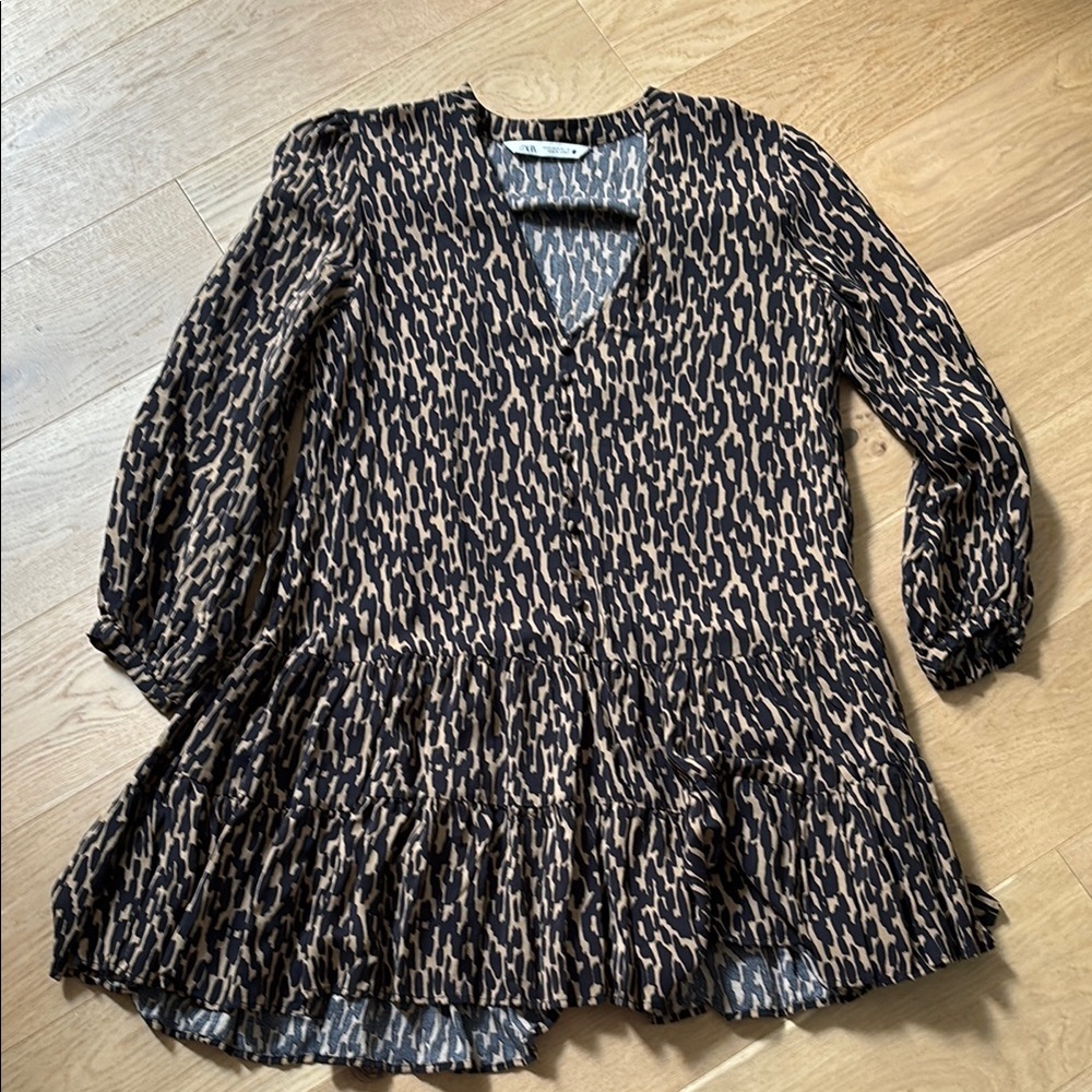 Zara Animal Print V-Neck Dress
